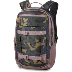 Dakine Mission Pro 25L Cascade Camo front view shows versatile backcountry packing options.