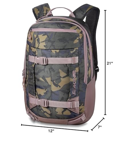 Dakine Mission Pro 25L Cascade Camo interior pocket keeps shovel tool organized and accessible.