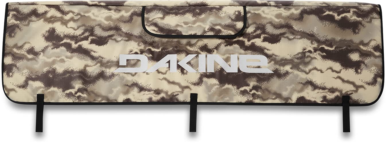 Dakine Pickup Pad Ashcroft Camo Large on tailgate secures up to seven bikes.