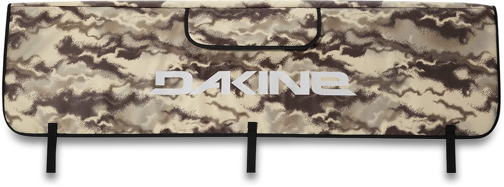 Dakine Pickup Pad Ashcroft Camo Large on tailgate secures up to seven bikes.