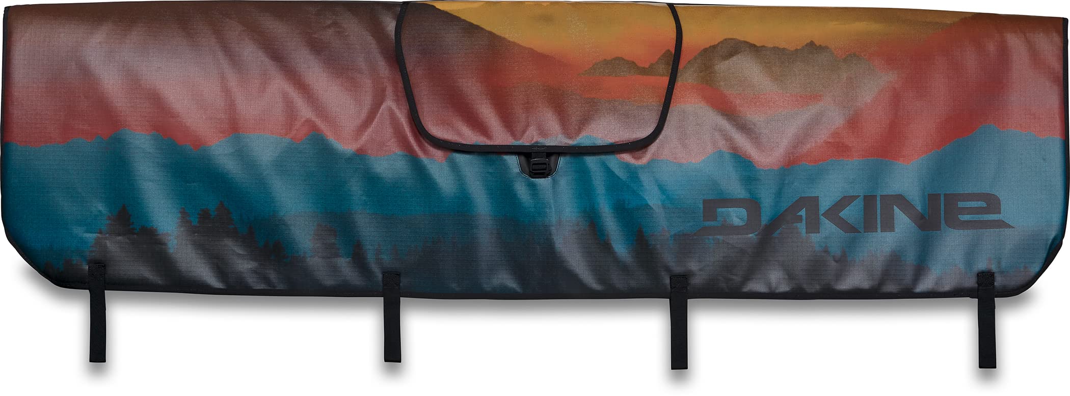 Dakine Pickup Pad DLX Curve on Fire Mountain shows curved tailgate fit and camera access.