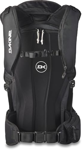 Dakine Poacher 40L backpack, side view showing diagonal/A-frame ski carry for wider setups.