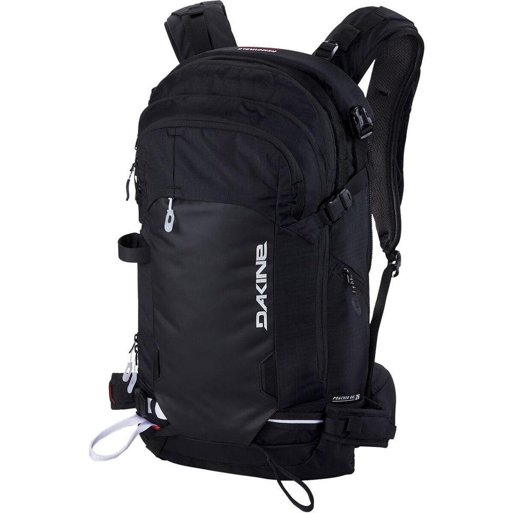 Dakine Poacher R.A.S. 26L backpack, black exterior, molded back for a snug, comfortable fit on snow.