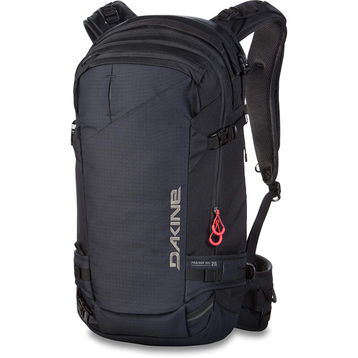 Dakine Poacher R.A.S. 26L, black front view, ergonomic fit for long lift rides