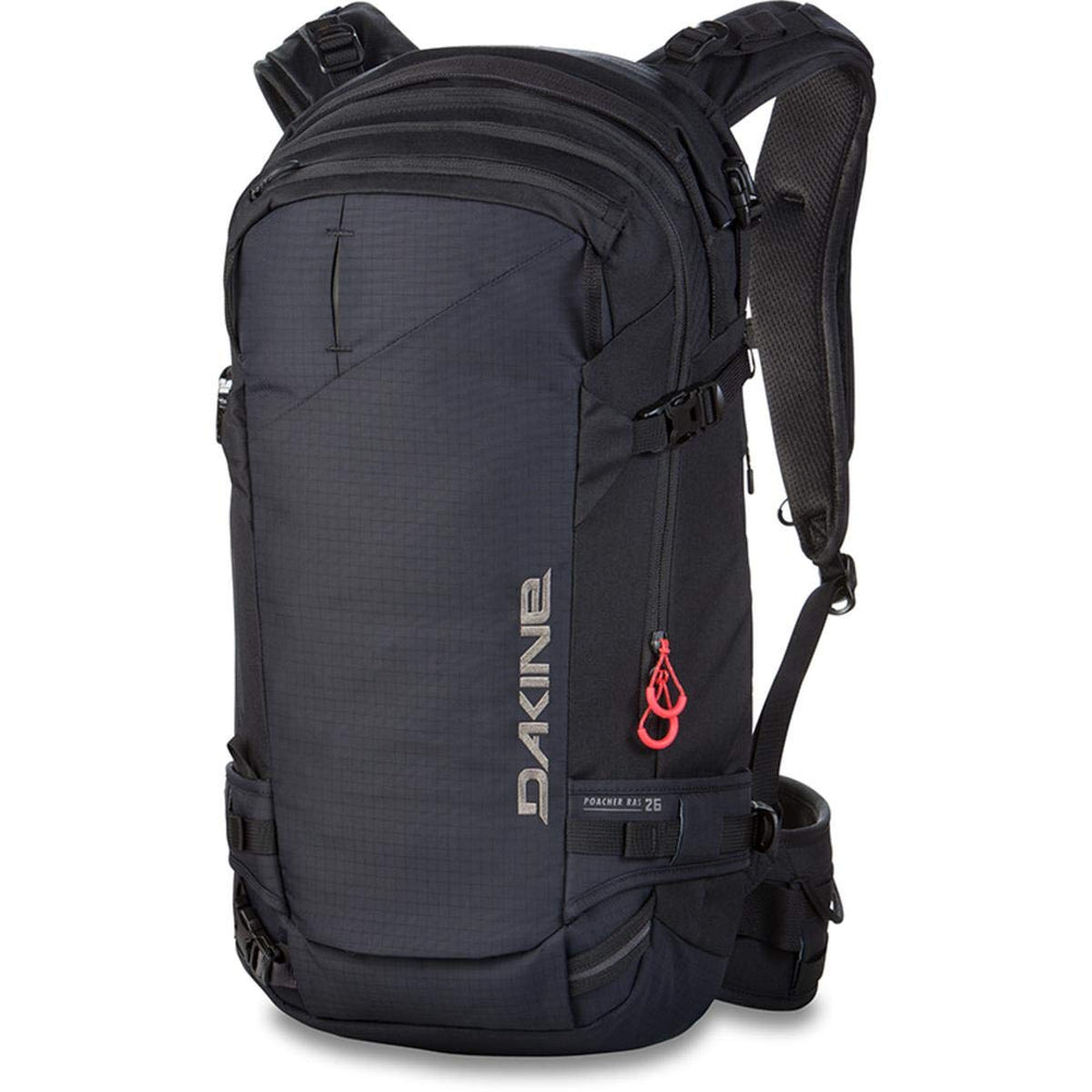 Dakine Poacher R.A.S. 26L, black front view, ergonomic fit for long lift rides