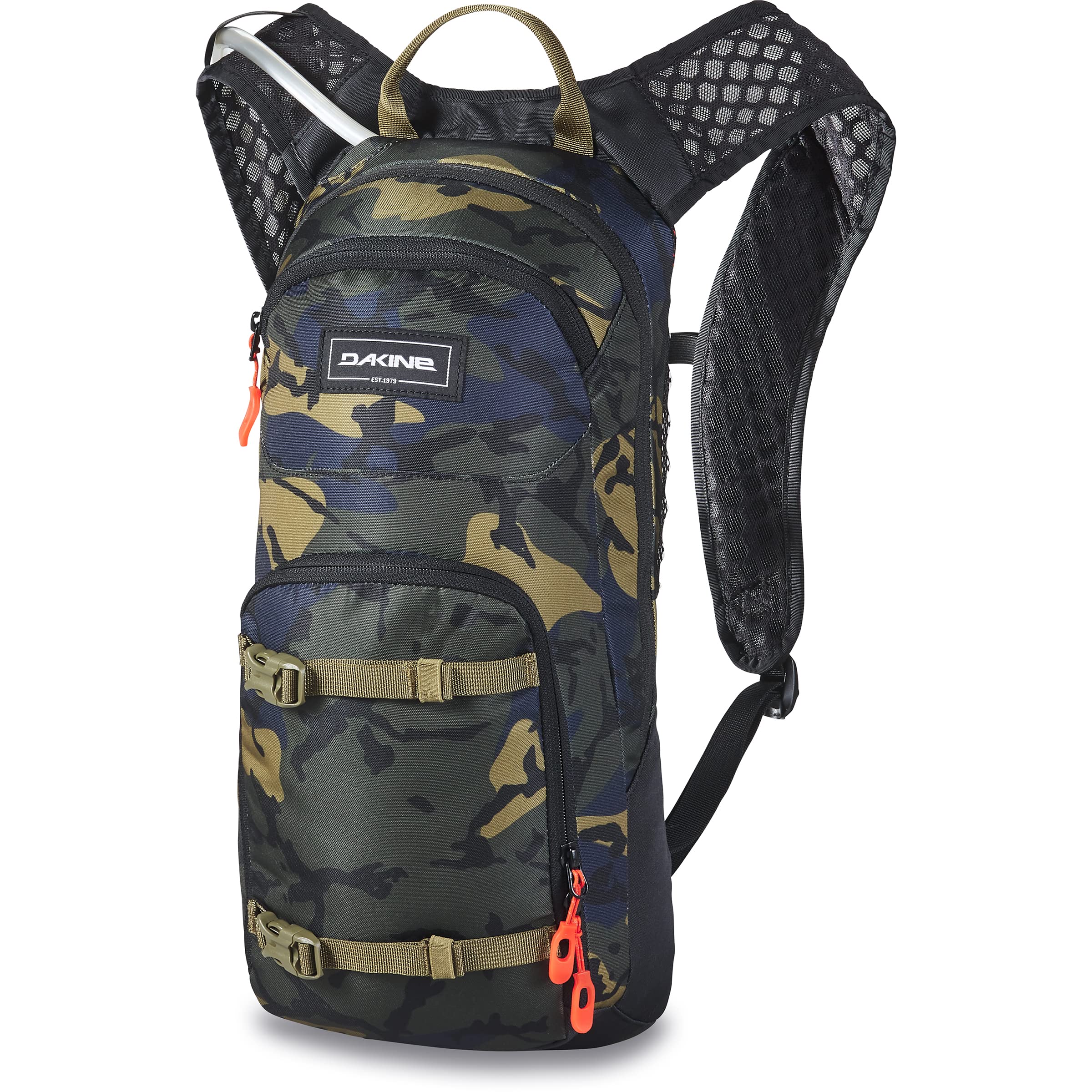 Dakine Session bike hydration pack Cascade Camo with front pocket keeps essentials organized on rides.