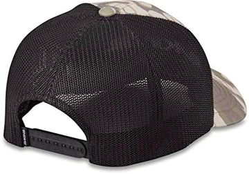 Dakine Sideline Trucker logo embroidery detail on curved bill for stylish everyday wear.