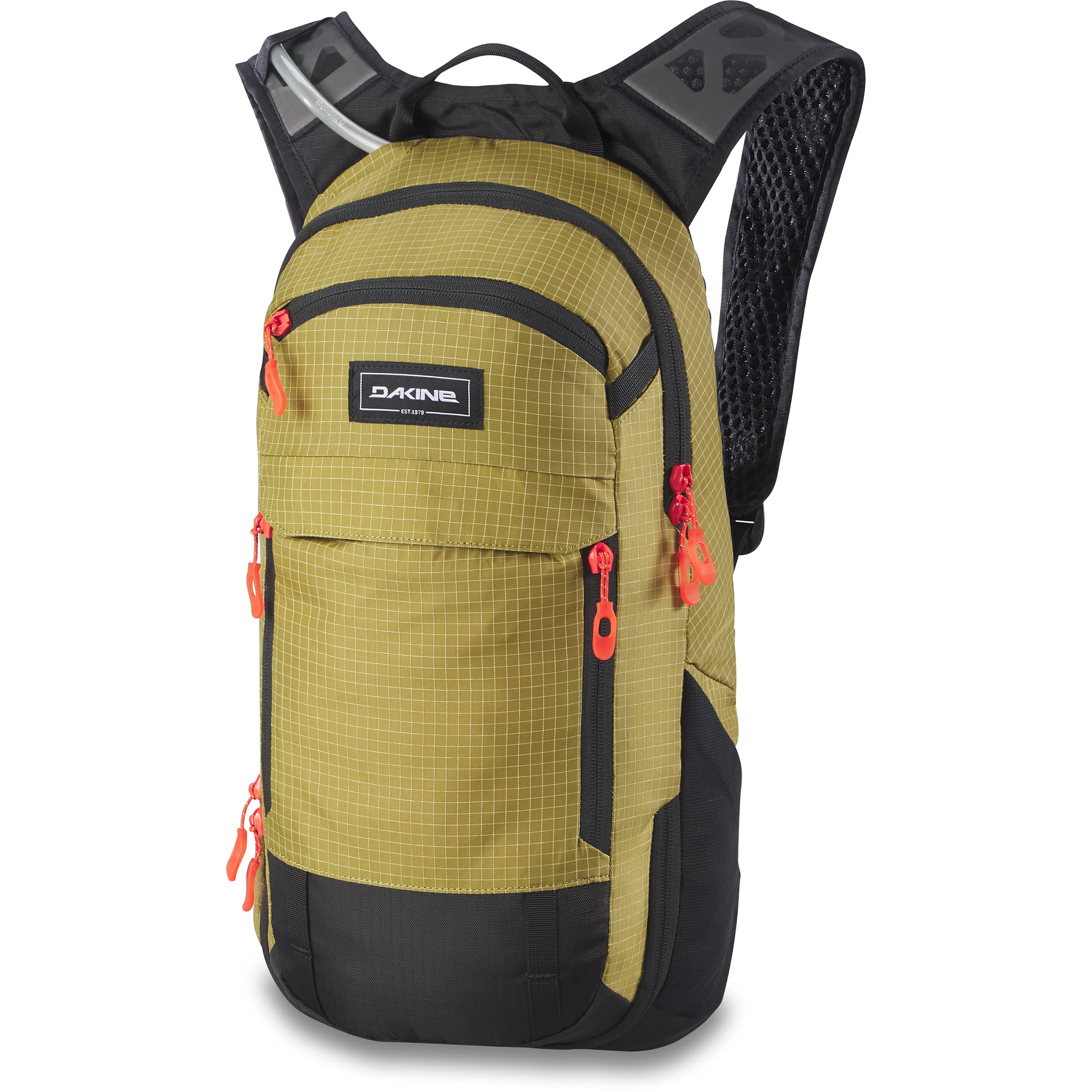 Dakine Syncline 12L pack front view highlights rugged green moss exterior for everyday riding.