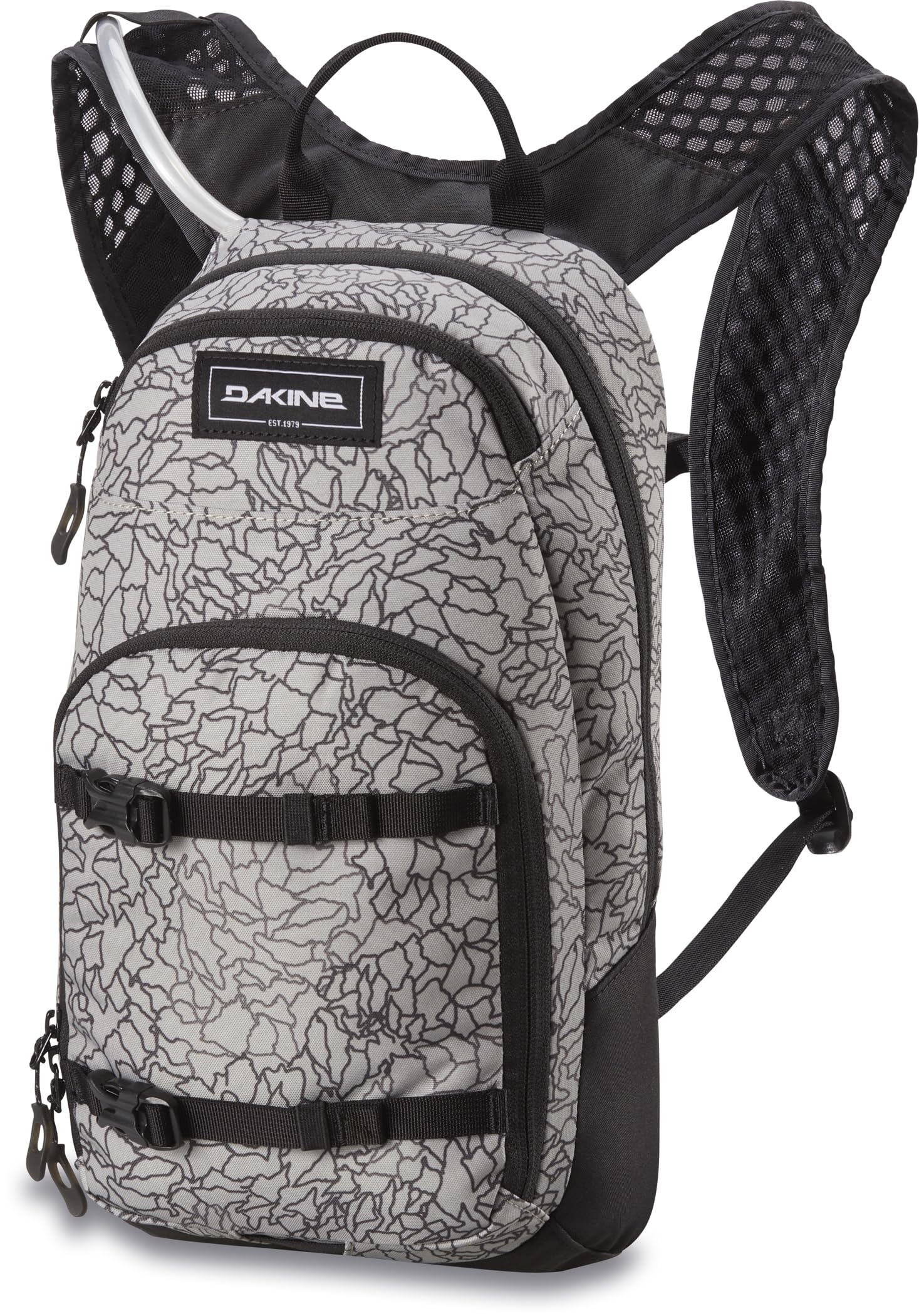 Dakine Women's Session 8L Griffin Treeline back-angled view showing the pack’s fit on the torso and profile