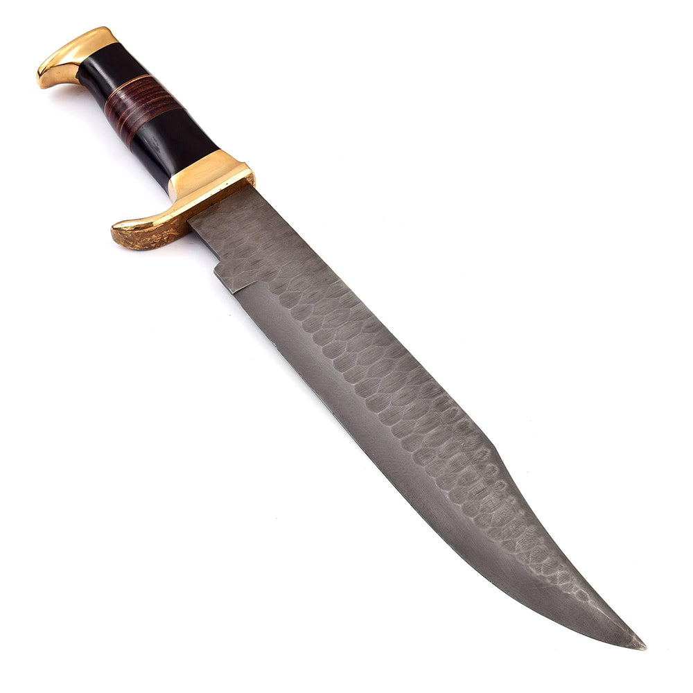 Damascus Depot Bowie knife, brass pommel and guard detail