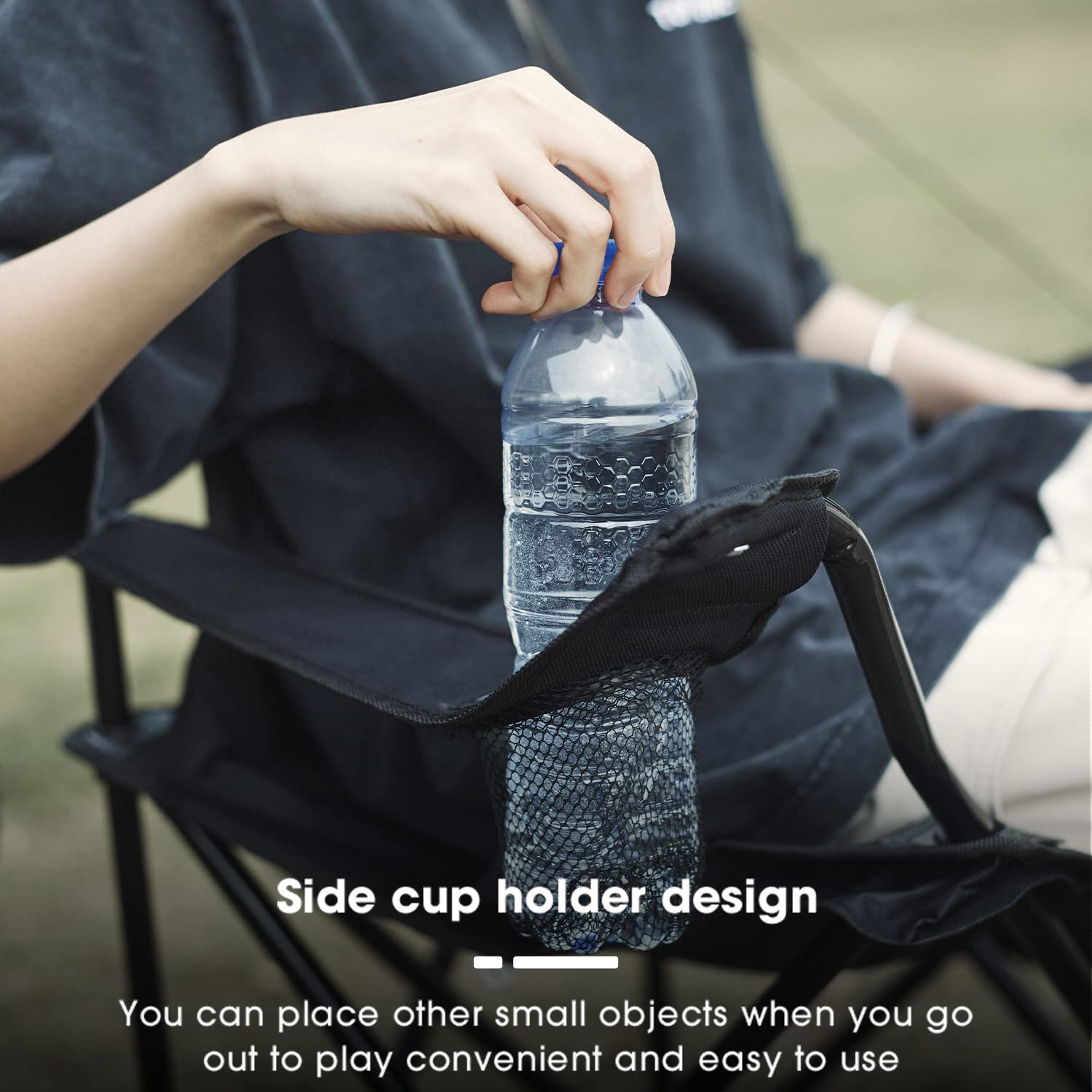 Damei Century 4Pack blue chair near campfire illustrating easy setup without tools.