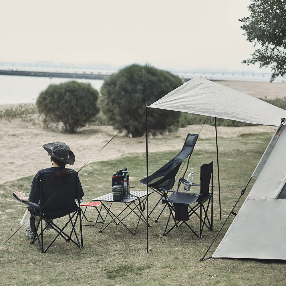 Damei century folding chair in red, stored in carry bag for easy setup.