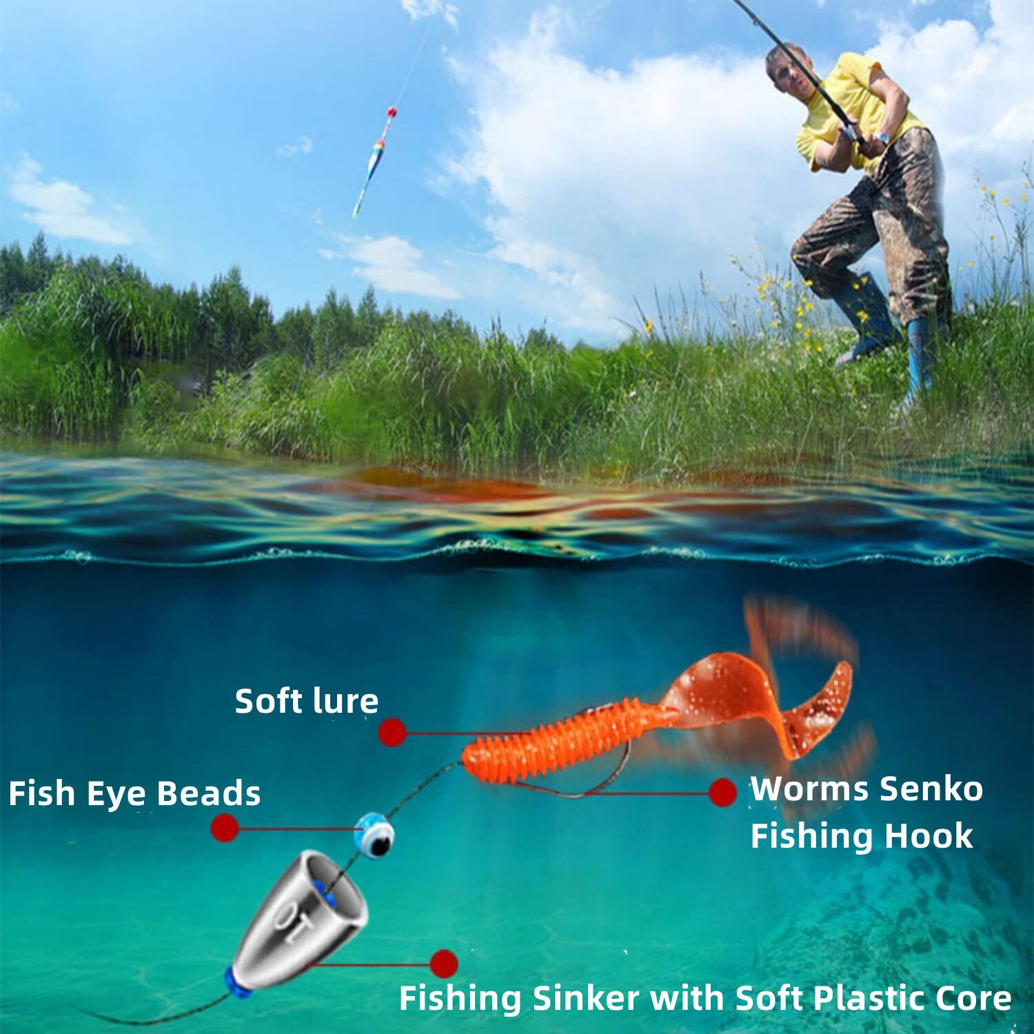 Assorted worm hooks 1/0, 2/0, 3/0