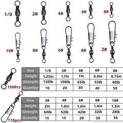 Assorted sizes of stainless steel barrel swivels – 8# to 1/0