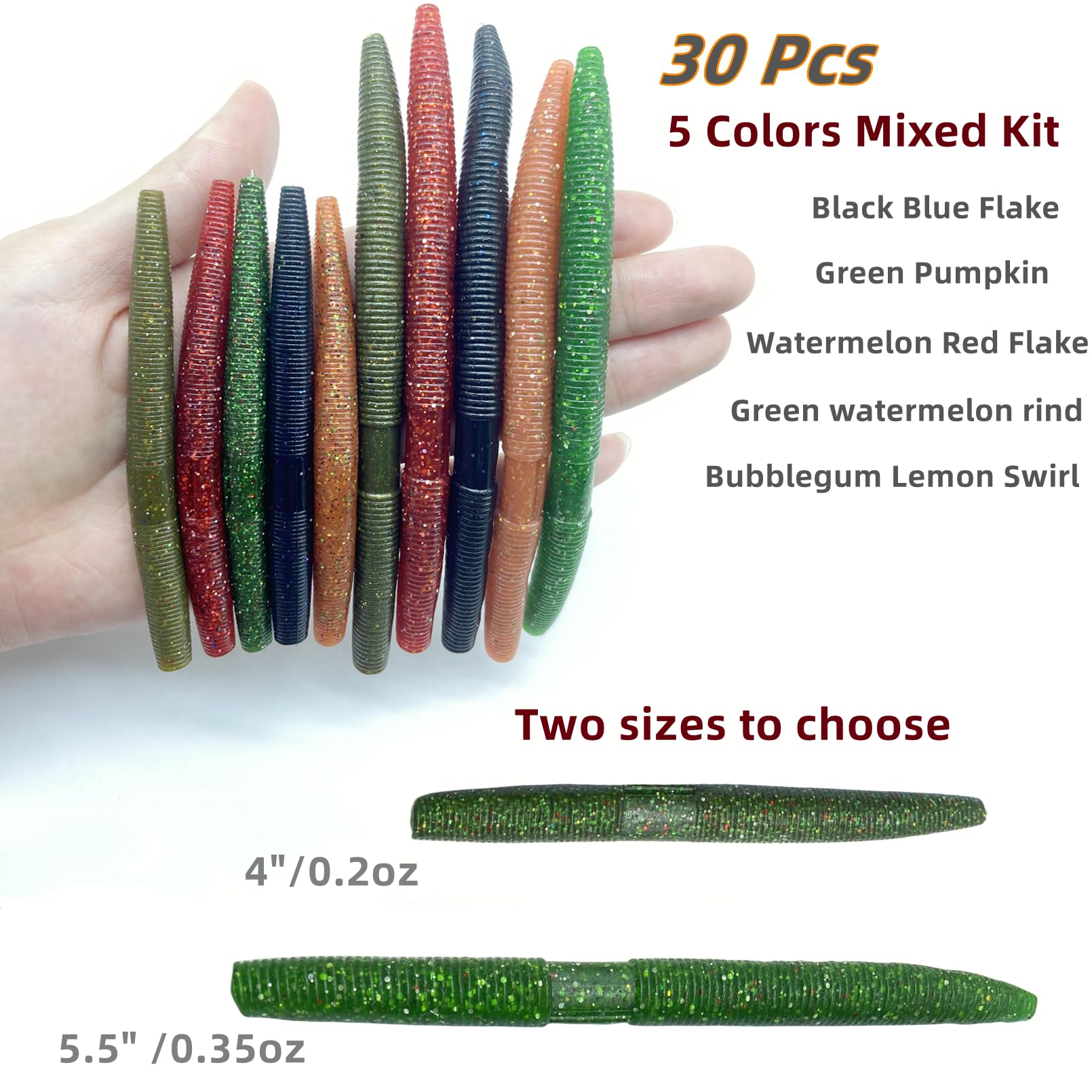 DAMIDEL 30 Pcs Wacky Worms - 4 inch 0.2 oz size