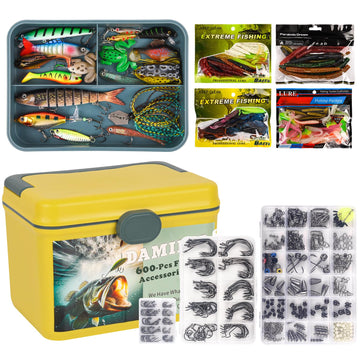 DAMIDEL 600 Pcs Fishing Kit tackle box with assorted lures and hooks – top view