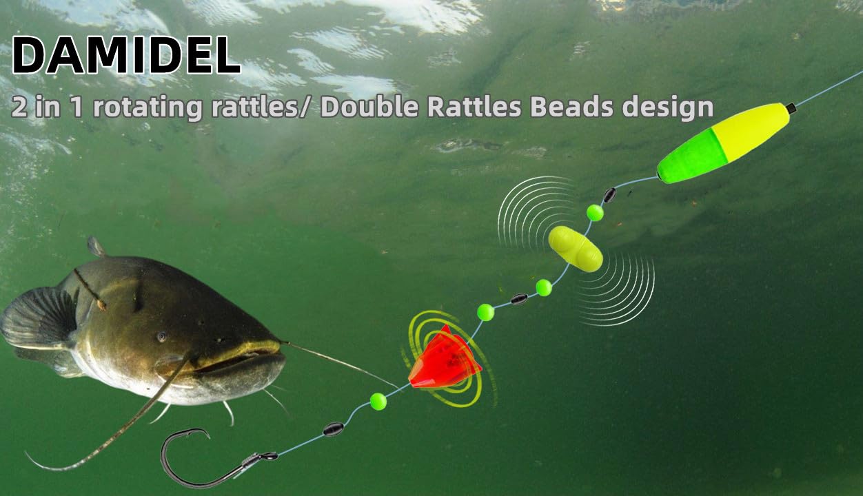 Rotating rattles with 12 steel balls attract catfish