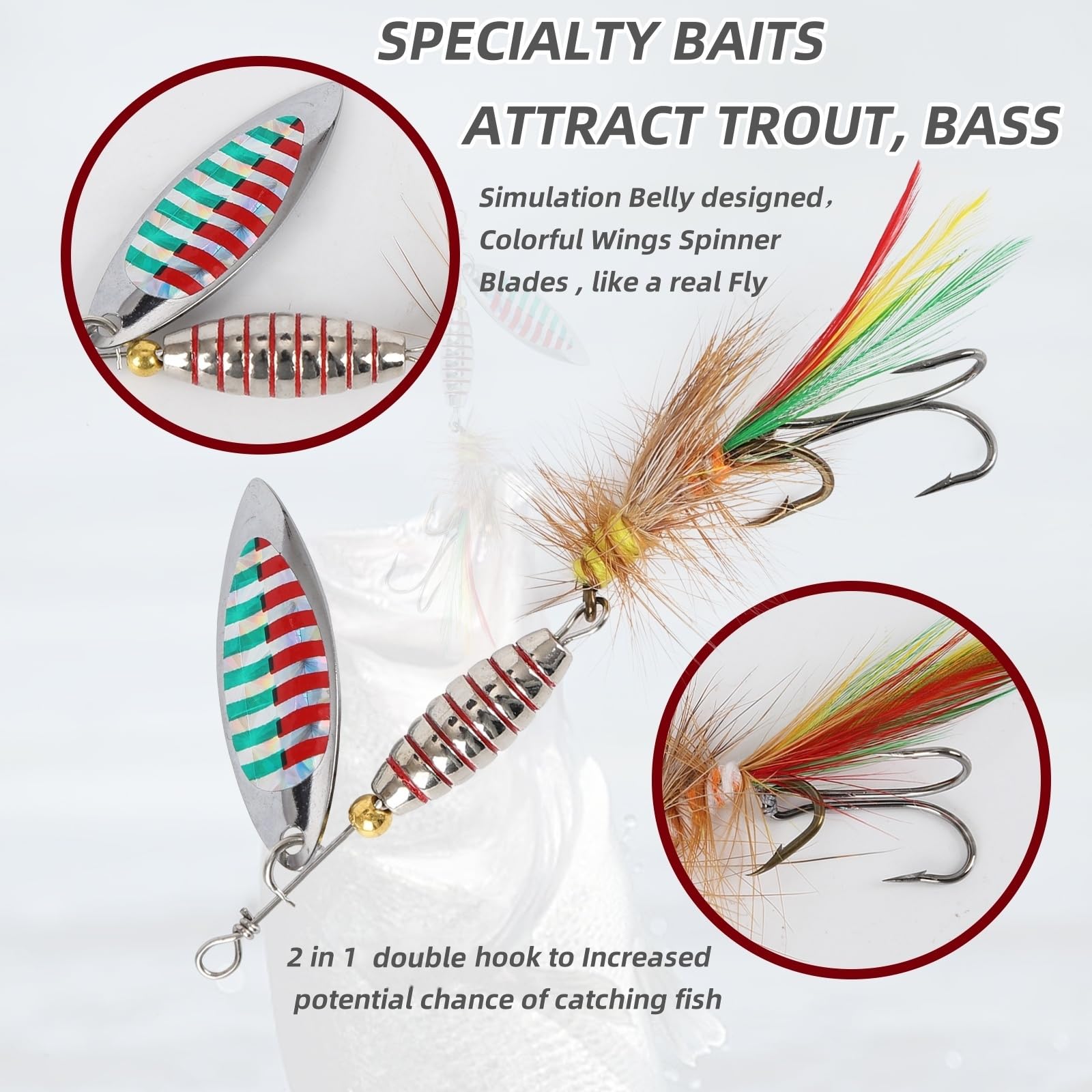 Lures targeting predator fish such as bass, trout, pike and muskie