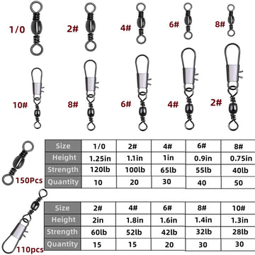 110 barrel swivels with snaps in sizes 10# to 2#