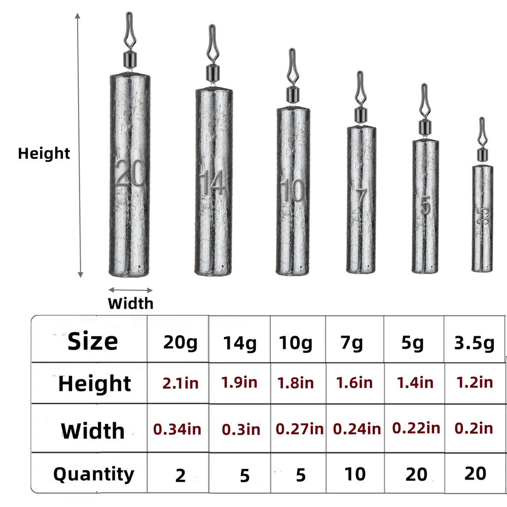 Boxed 62-piece set of fishing sinkers with mixed weight sizes.