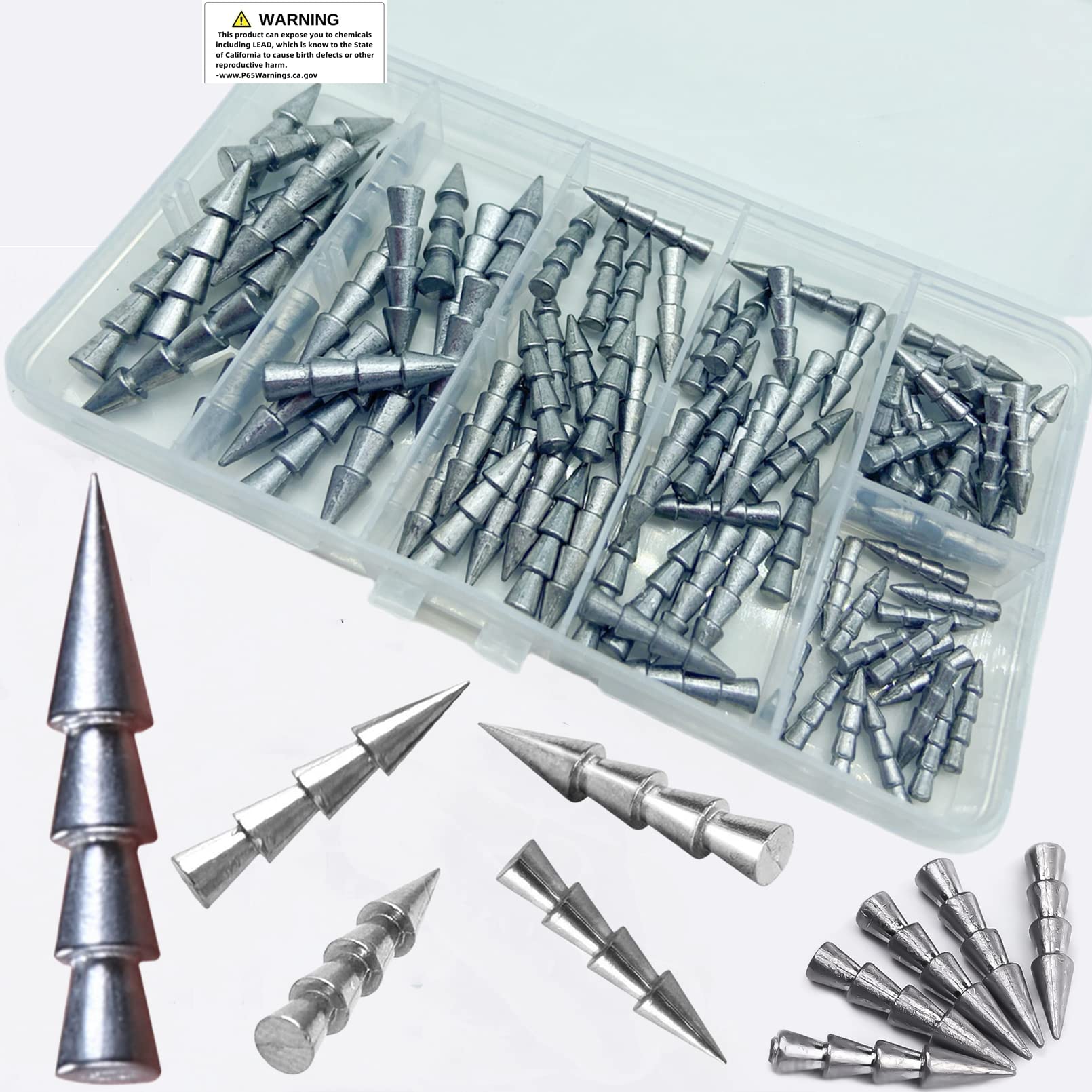 DAMIDEL nail sinkers 100pcs box – six sizes from 1/6oz to 1/50oz