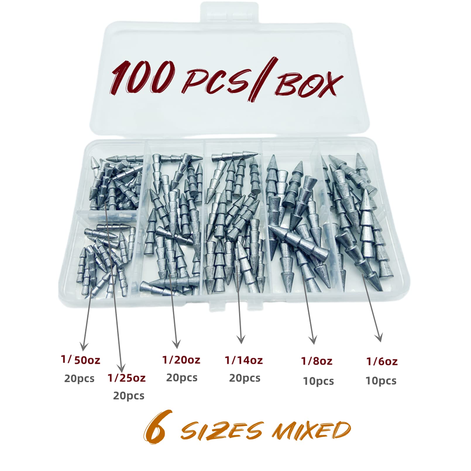 Close-up of lead nail sinkers with smooth finish for worm soft plastics