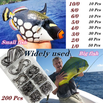 Eight size range from 10/0 to 1/0 for octopus hooks