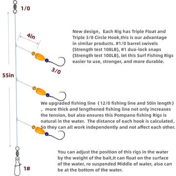 Upgraded 12/0 fishing line, 50-inch length for pompano rigs