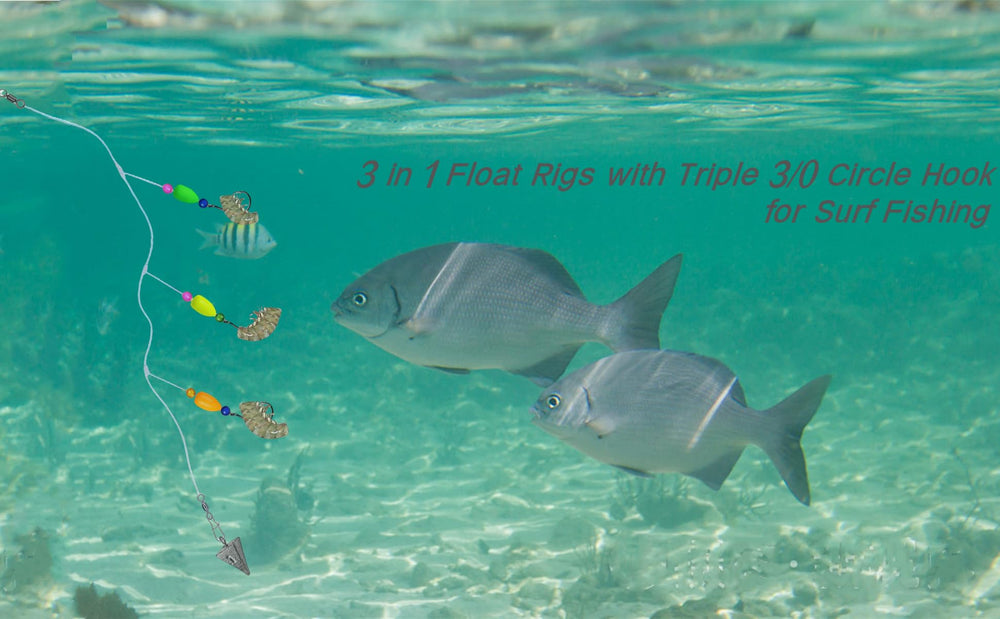 Rigs adjustable in water by bait weight for surface, mid-water, or bottom