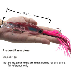 Two sharp treble hooks on DAMIDEL squid lure for durability and penetration