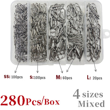 Close-up of stainless steel fishing clips with corrosion-resistant finish