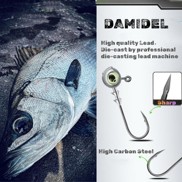 Jig heads available in 4 sizes: 1/4oz, 3/8oz, 1/5oz, 1/8oz