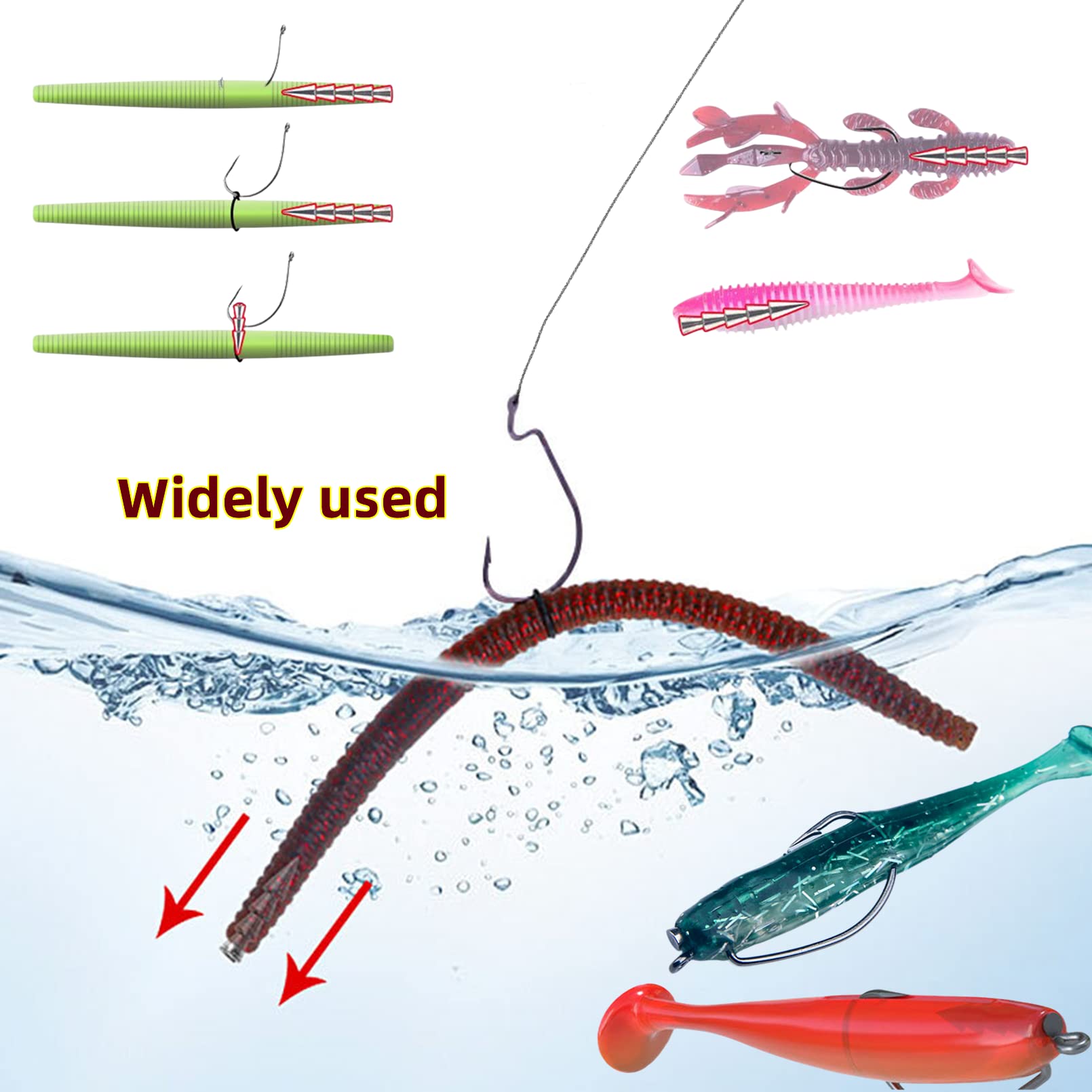 Sinkers ready to insert into worm soft plastic lures