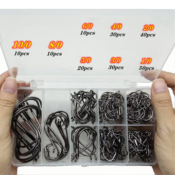 Damidel octopus fishing hooks 10/0 to 1/0 set, 200pcs mixed packaging