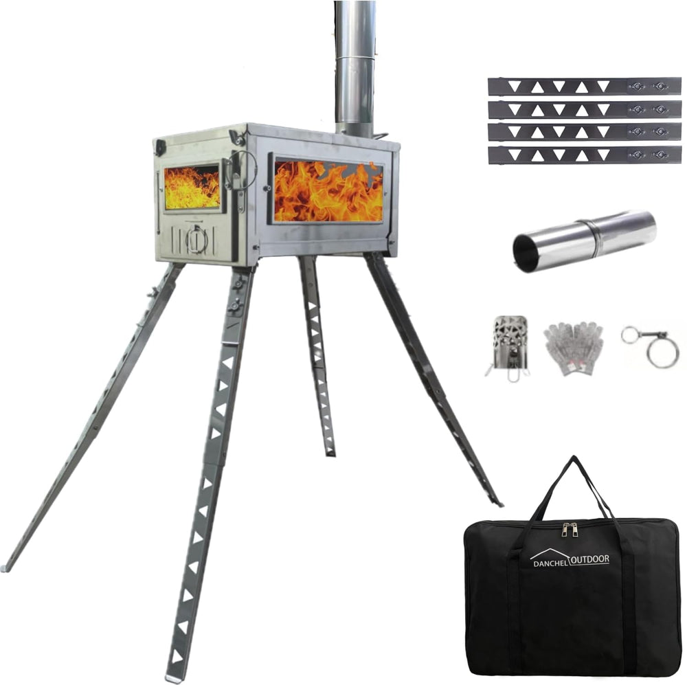 DANCHEL OUTDOOR HS6 stove assembly view shows portable setup for camping trips