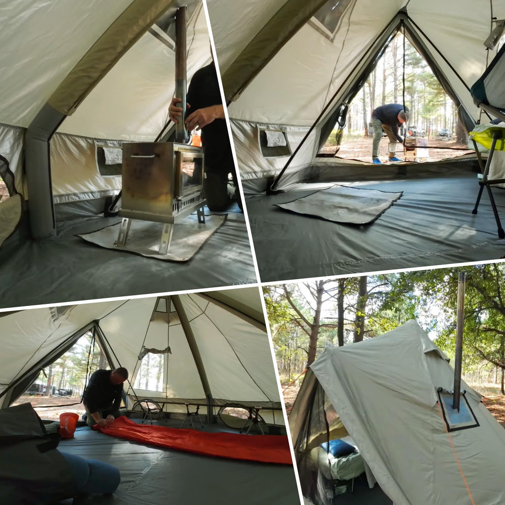 DANCHEL OUTDOOR B2I inflatable tent setup with pump for fast pitching.