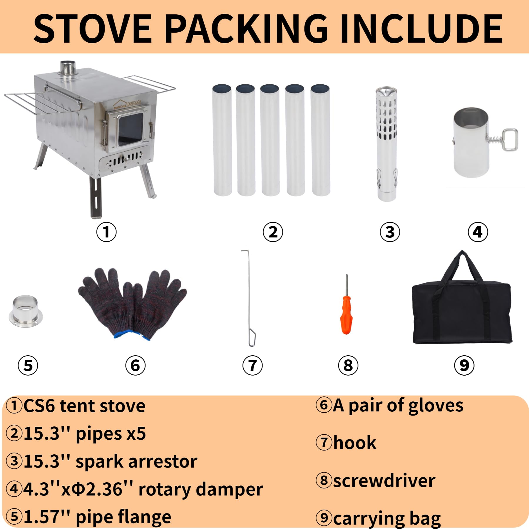DANCHEL OUTDOOR CS6 packaging contents ready for fast assembly.