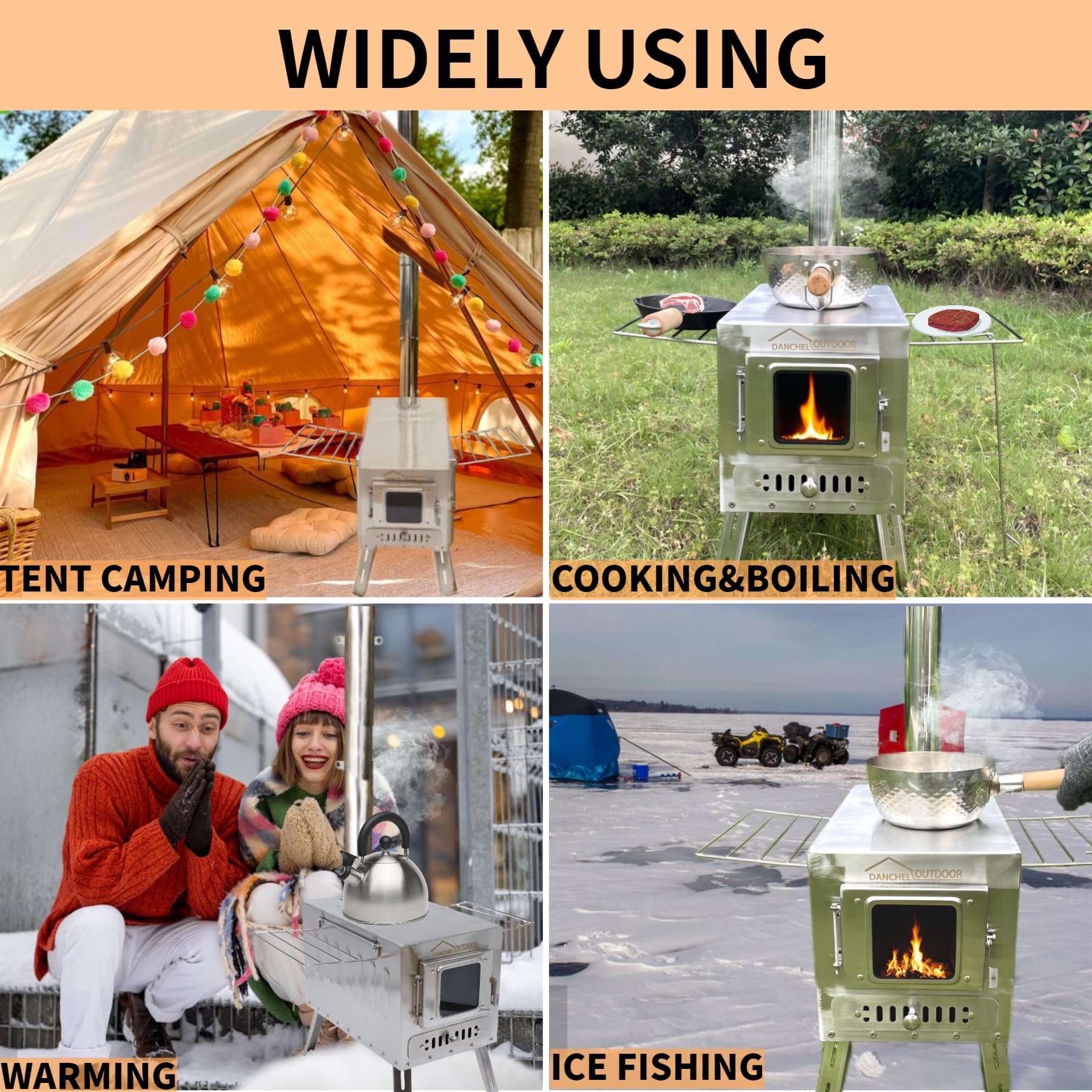 DANCHEL OUTDOOR CS6 wood logs fit, enabling extended heating.