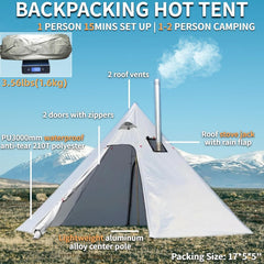 DANCHEL OUTDOOR hot tent stove jack setup demonstrates quick warming capability.