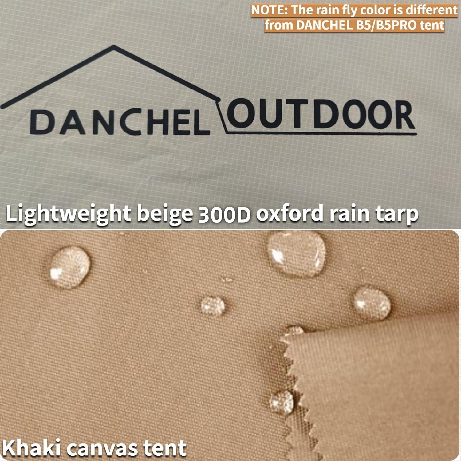 DANCHEL OUTDOOR rain fly material close-up highlights durable 300D Oxford fabric