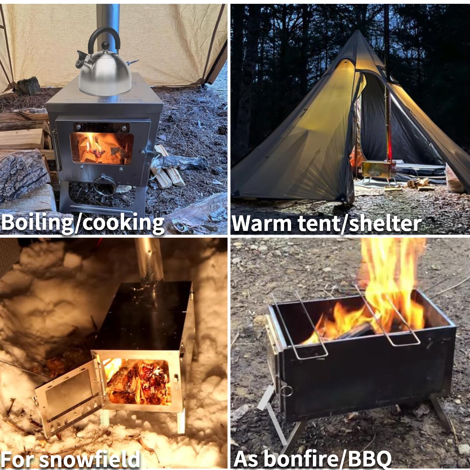 DANCHEL OUTDOOR S6 in-use tent stove warms small campsites.