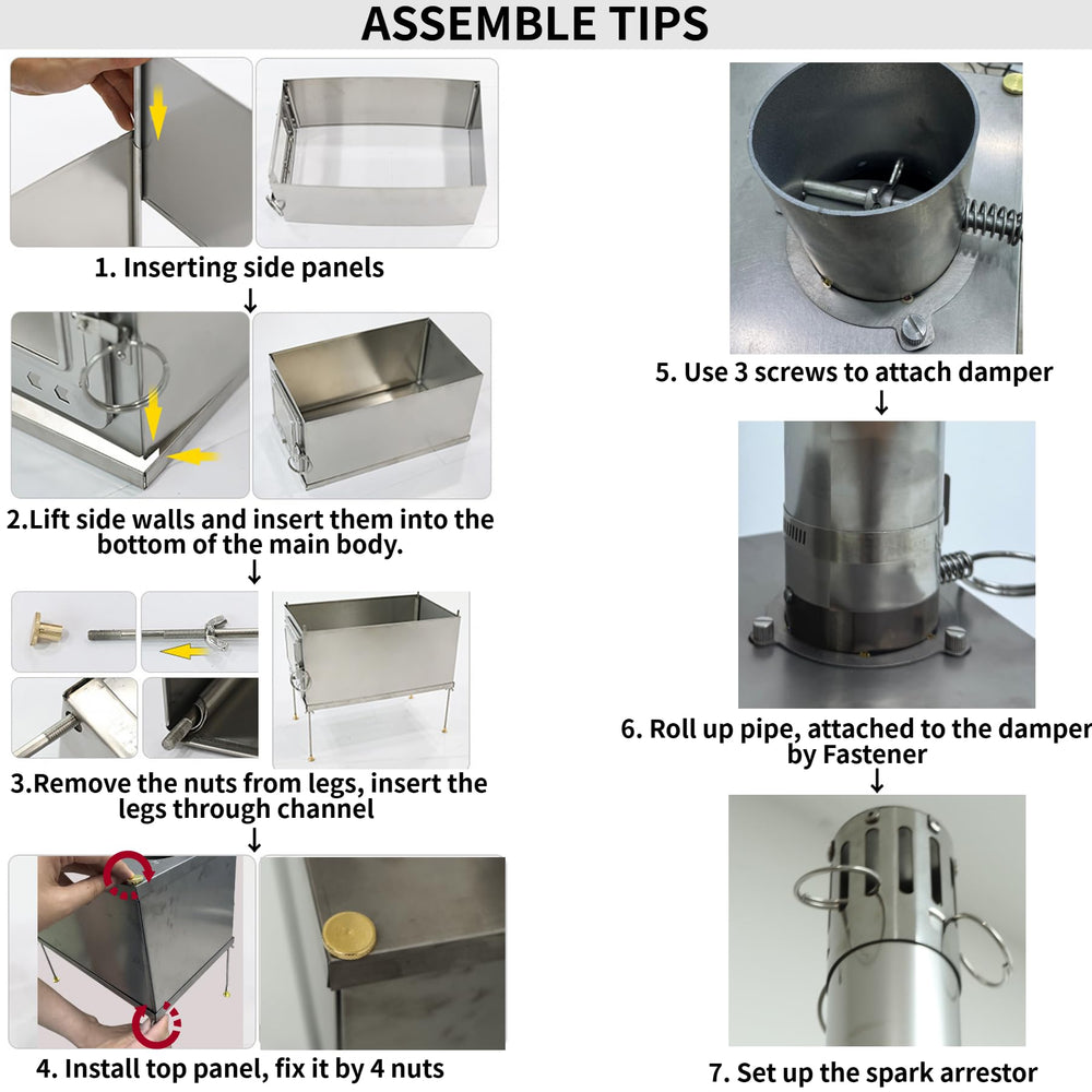 DANCHEL OUTDOOR T1 titanium hot tent stove with portable chimney for field cooking.