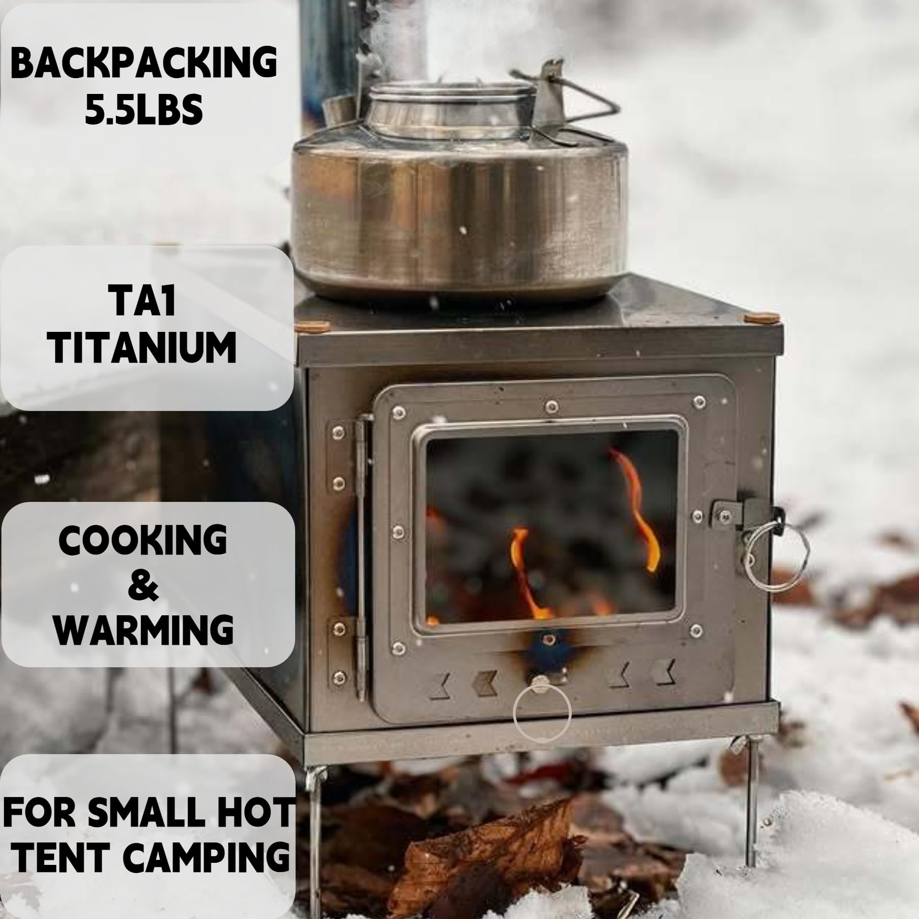 DANCHEL OUTDOOR T1 stove setup with roll-up chimney for fast heat on trail.