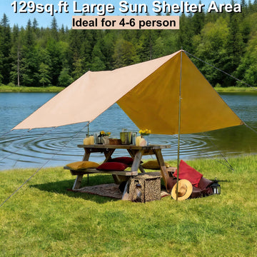DANCHEL OUTDOOR easy-setup tarp ready for solo pitching and versatile use.