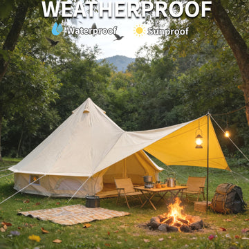 DANCHEL OUTDOOR porch canopy tarp in khaki offering sun and rain protection.