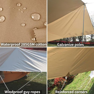 DANCHEL OUTDOOR spacious 9.8x13.2 ft tarp creates a comfortable glamping space.