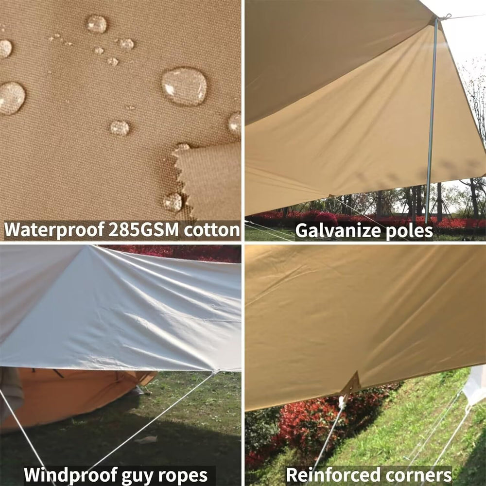 DANCHEL OUTDOOR spacious 9.8x13.2 ft tarp creates a comfortable glamping space.