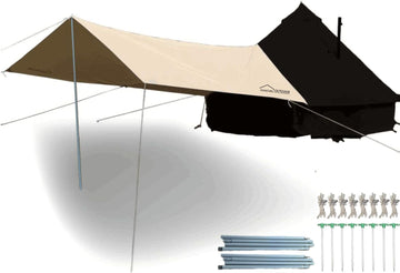 DANCHEL OUTDOOR waterproof tarp with 6.5ft poles providing rain shelter and ventilation.