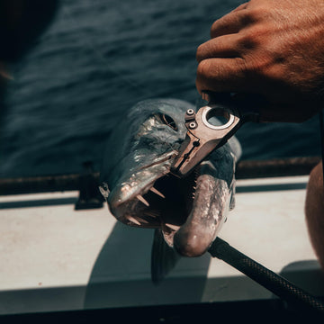 danco Premio 7-inch titanium fishing pliers in use with braided line
