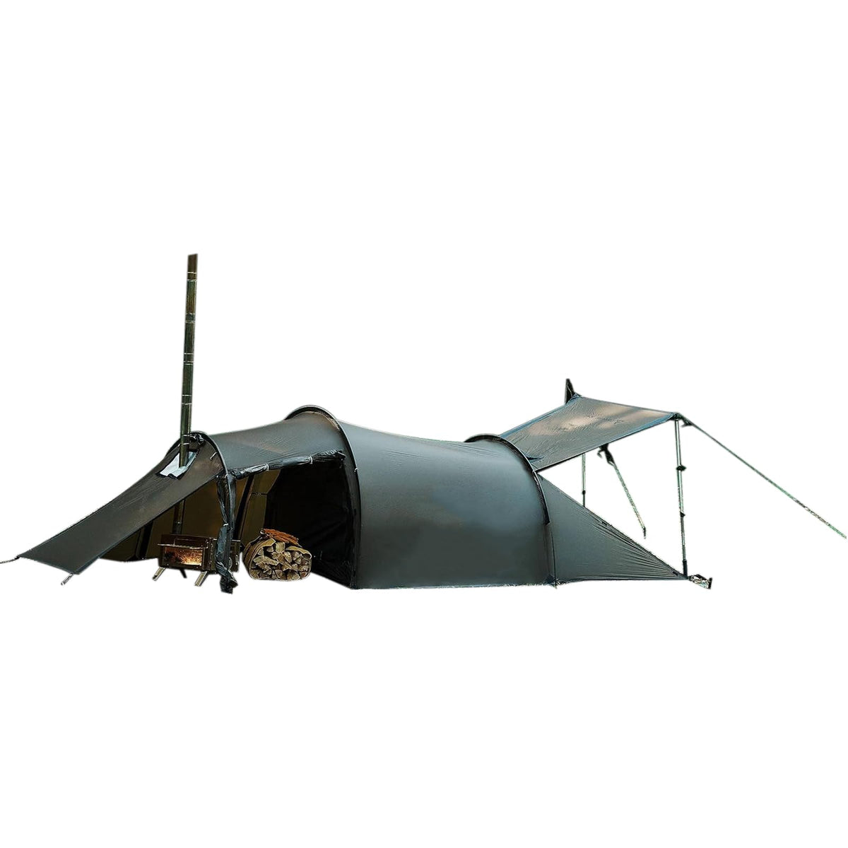 Dandelion shell hot tent assembly enables quick setup for solo trips